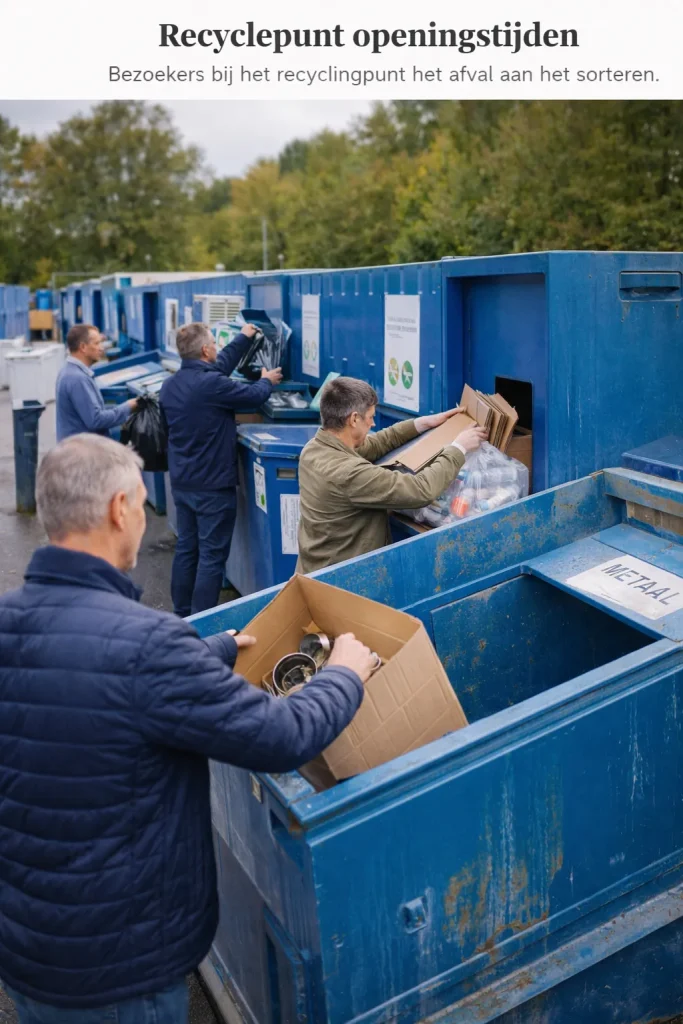 Bezoekers en containers bij het recyclepunt.